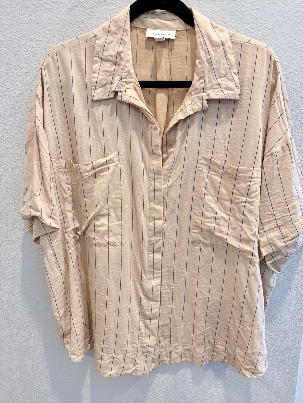 Topshop Cream Beige Striped Button Down Shirt